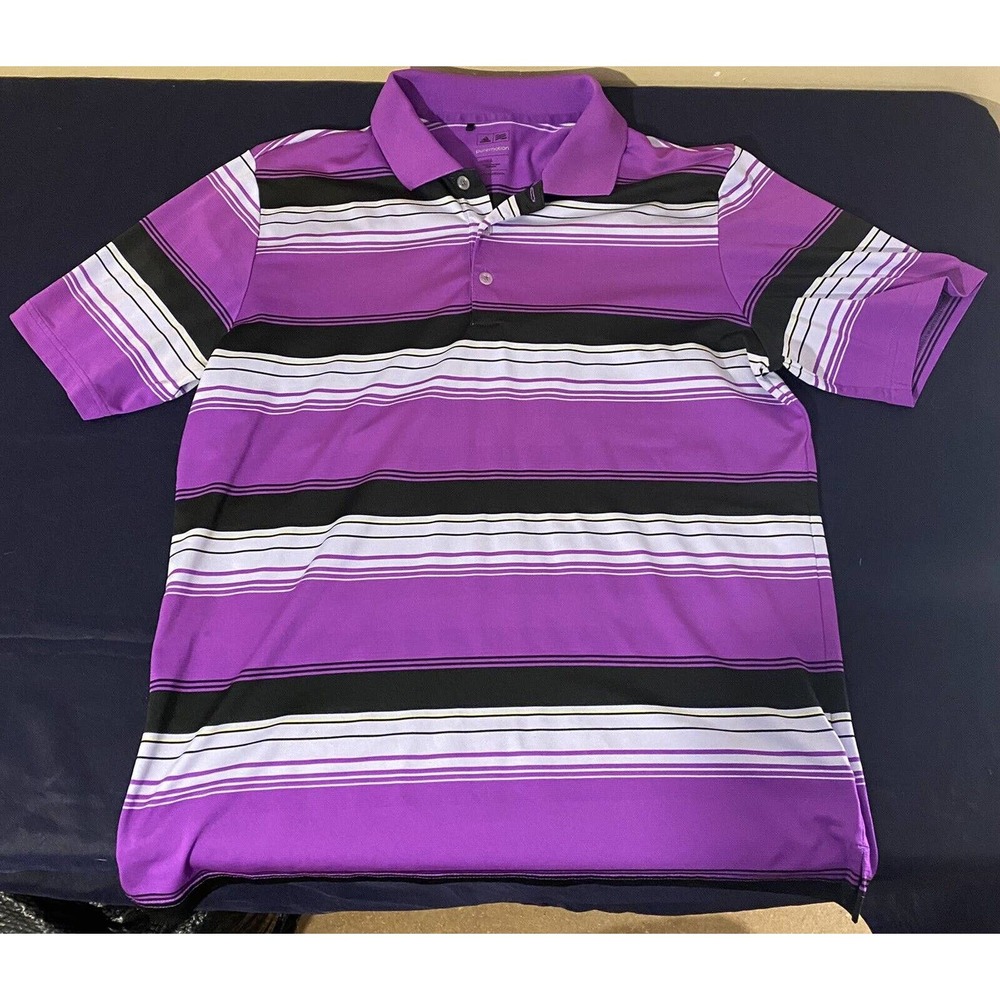 Adidas Pure Motion Men's Purple Multi-Color 3Button SS Golf Polo Shirt Size L